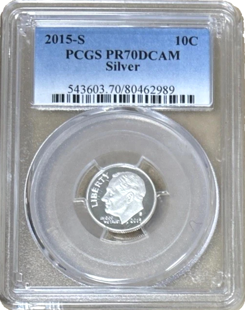 2015 S Silver Roosevelt Dime PCGS PR70 DCAM Problem Free Bright Shiny 90% Coin