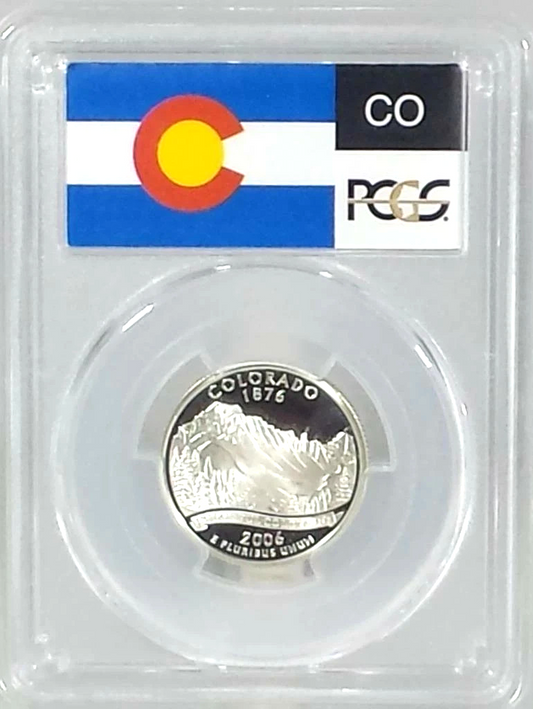 ✅ 2006-S Colorado 90% SILVER Washington Quarter ~ PCGS PR69DCAM State Flag Label