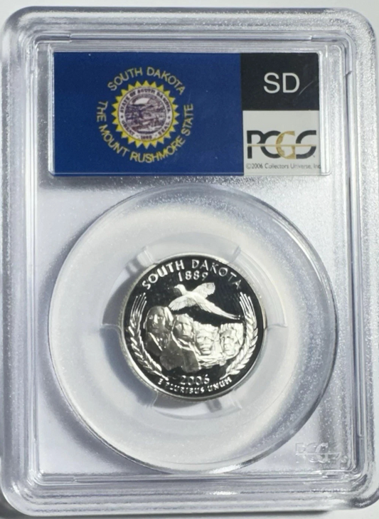 ✅ 2006-S  South Dakota 90% SILVER Quarter ~ PCGS PR69DCAM State Flag Label