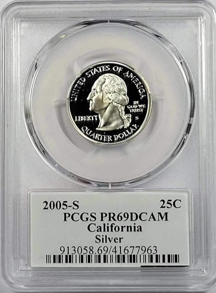 ✅ 2005-S California 90% SILVER Washington Quarter ~ PCGS PR69DCAM State Flag