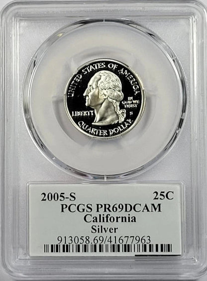 ✅ 2005-S California 90% SILVER Washington Quarter ~ PCGS PR69DCAM State Flag