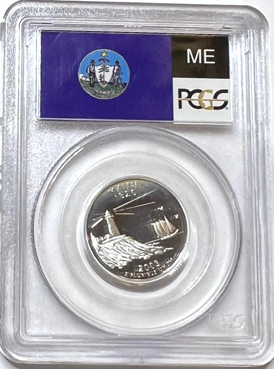 ✅ 2005-S Maine 90% SILVER Washington Quarter ~ PCGS PR69DCAM State Flag Label