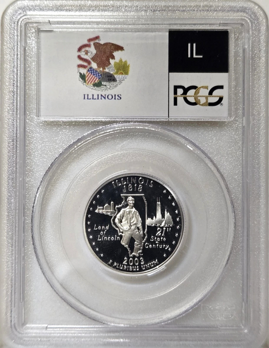 ✅ 2003-S Illinois 90% SILVER Washington Quarter ~ PCGS PR69DCAM State Flag Label