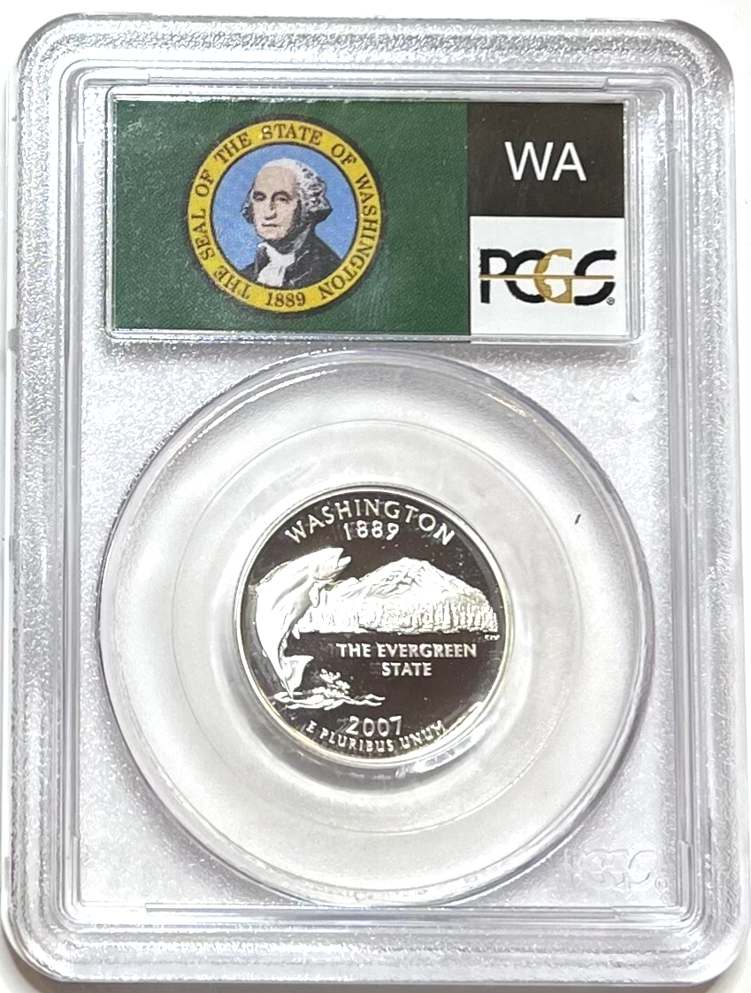 ✅ 2007-S Washington 90% SILVER Washington Quarter ~ PCGS PR69DCAM State Flag
