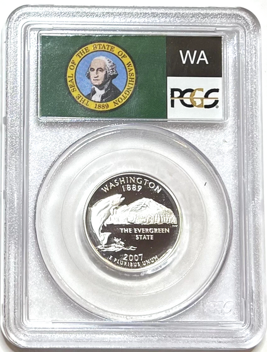 ✅ 2007-S Washington 90% SILVER Washington Quarter ~ PCGS PR69DCAM State Flag