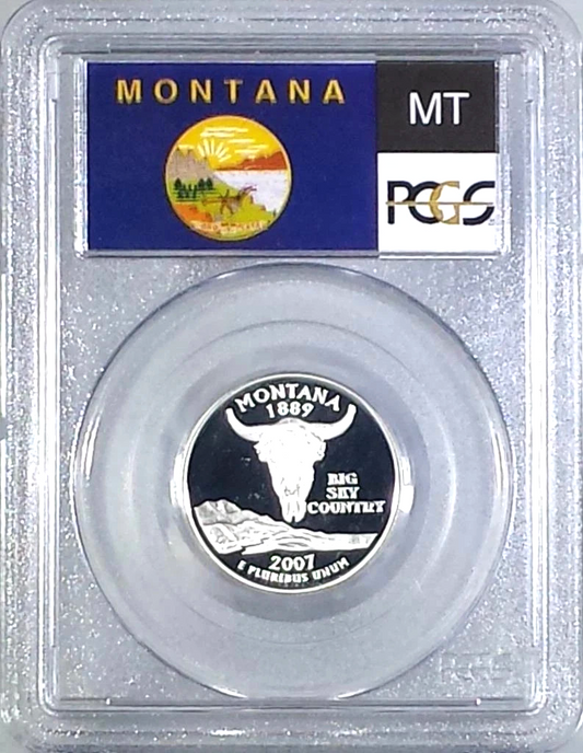 ✅ 2007-S Montana 90% SILVER Washington Quarter ~ PCGS PR69DCAM State Flag Label