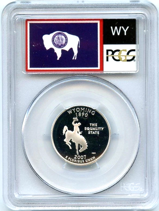 ✅ 2007-S Wyoming 90% SILVER Washington Quarter ~ PCGS PR69DCAM State Flag Label