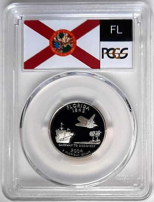 ✅ 2004-S Florida 90% SILVER Washington Quarter ~ PCGS PR69DCAM State Flag Label