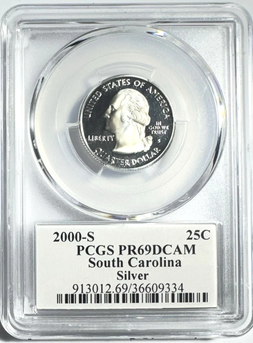 ✅ 2000-S South Carolina 90% SILVER Washington Quarter ~ PCGS PR69DCAM State Flag