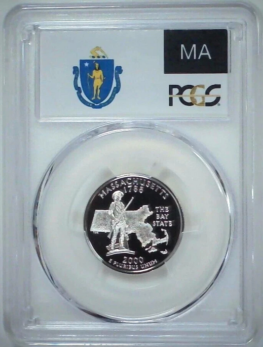 ✅ 2000-S Massachusetts 90% SILVER Washington Quarter ~PCGS PR69DCAM State Flag