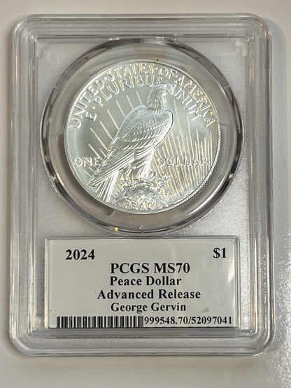 2024 Peace .999 Silver Dollar PCGS MS70 ADVANCED RELEASE George Gervin Pop of 5