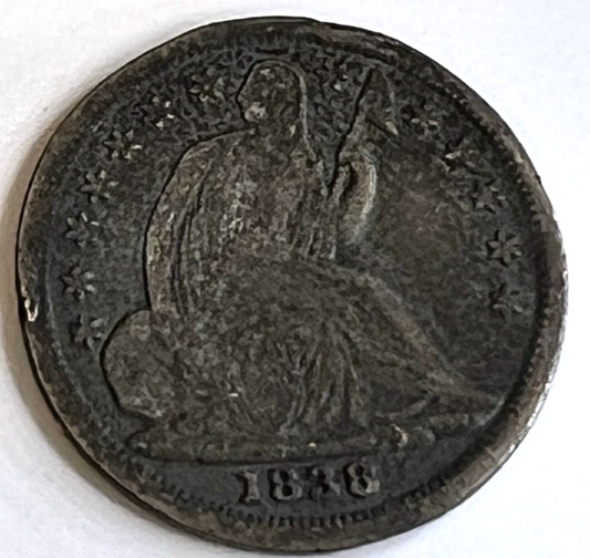 ✅ 1838 Seated Liberty Silver Half Dime ROTATED DIE 187 Year Old 90% Silver Coin