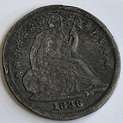 ✅ 1838 Seated Liberty Silver Half Dime ROTATED DIE 187 Year Old 90% Silver Coin