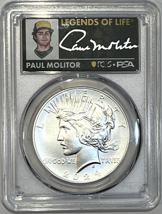 2024 Peace .999 Silver Dollar PCGSMS70 ADVANCED RELEASE Paul Molitor Signature