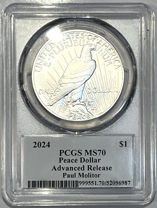 2024 Peace .999 Silver Dollar PCGSMS70 ADVANCED RELEASE Paul Molitor Signature