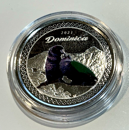 2021 Dominica $2 COLORIZED Sisserou Parrots 1 oz .999 PURE SILVER Proof, Box/COA