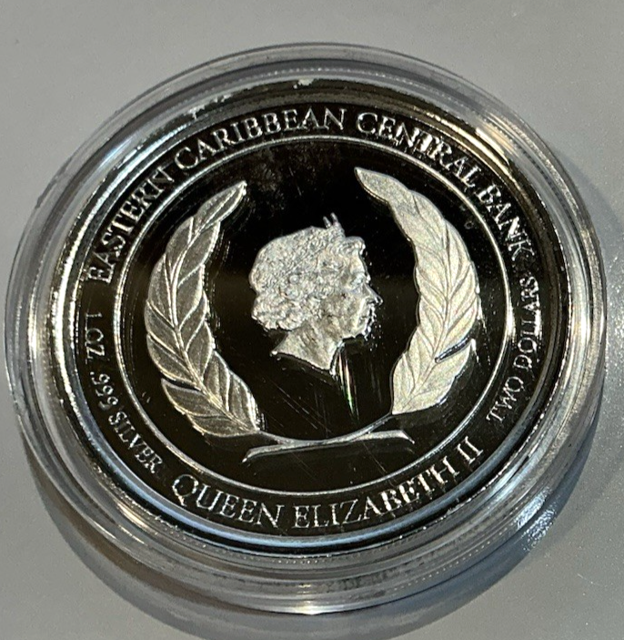 2021 Dominica $2 COLORIZED Sisserou Parrots 1 oz .999 PURE SILVER Proof, Box/COA