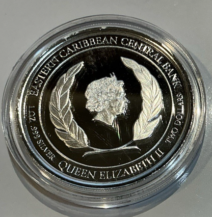 2021 Dominica $2 COLORIZED Sisserou Parrots 1 oz .999 PURE SILVER Proof, Box/COA