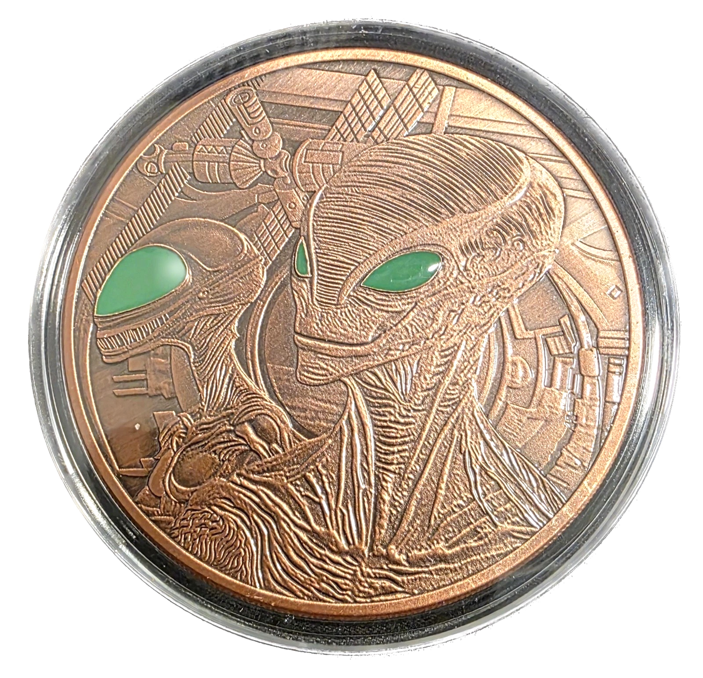 Glow In The Dark (Spooky) ALIENS 5 oz Copper Round In Capsule Rocket Ship Planet
