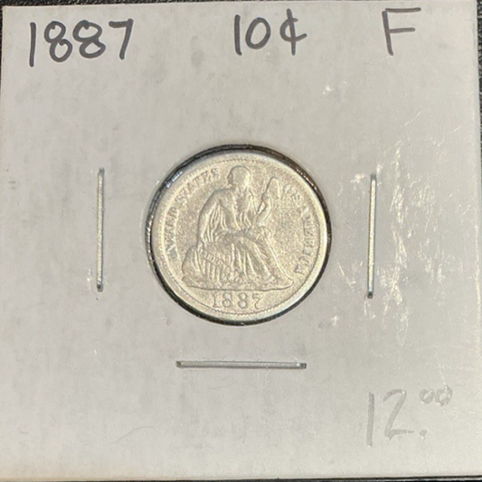 🔥 1887 Rare Antique Seated Liberty Dime 90% Silver 139 Years Old Coin
