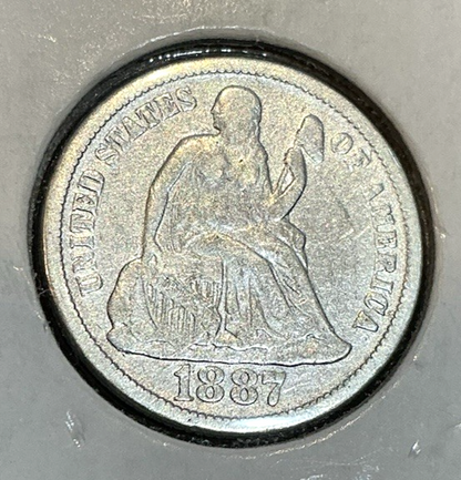 🔥 1887 Rare Antique Seated Liberty Dime 90% Silver 139 Years Old Coin