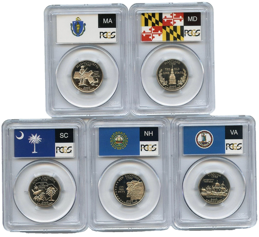 2000 S 90% SILVER State Quarters 5 Coin Set PCGS PR69DCAM Uncirculated Coins
