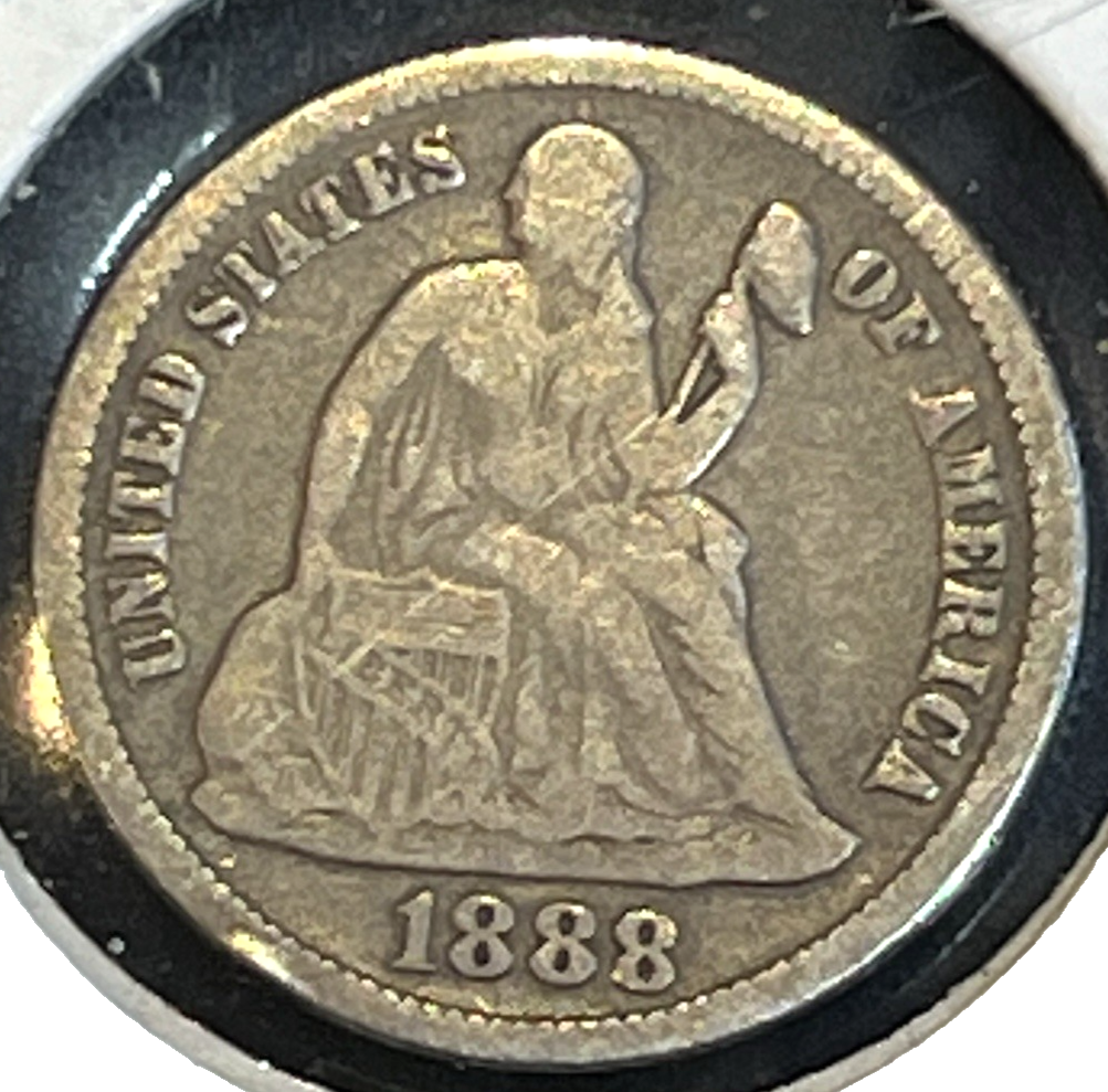 1888-S Seated Dime 90% Silver FINE - VERY FINE San Francisco Coin FULL LIBERTY