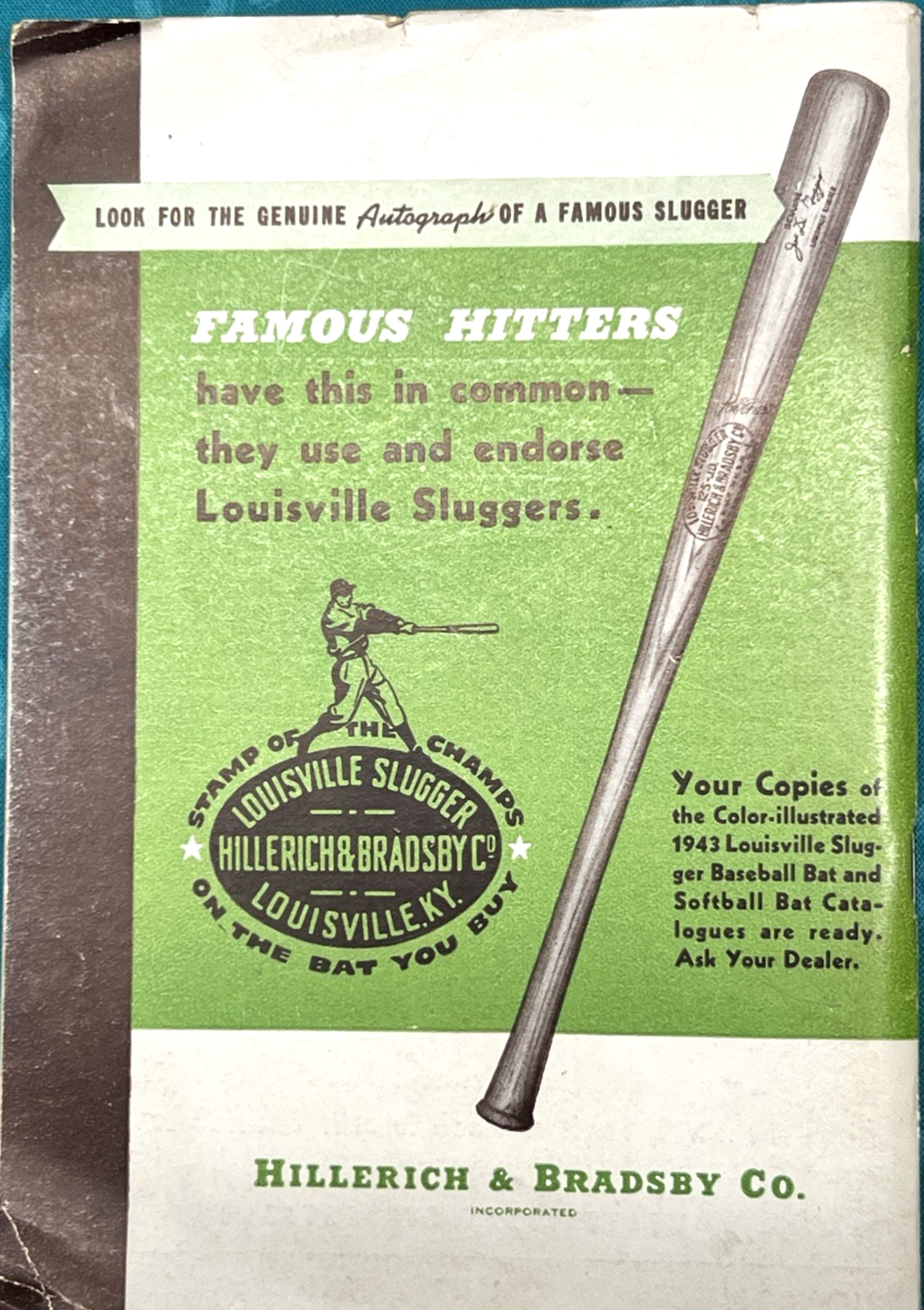 1943 FAMOUS SLUGGER YEAR BOOK Ted Williams & Ernest Lombardi  Ruth Cobb Gehrig +