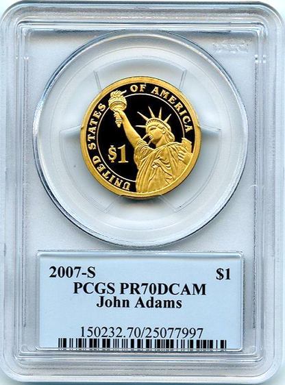 ✅ 2007 S John Adams Presidential Dollar PCGS PERFECT ! PR70DCAM Photo Label