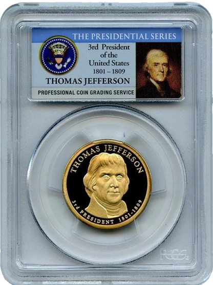 2007 S $1 Thomas Jefferson Dollar PCGS PR70DCAM 3rd USA President Photo Label