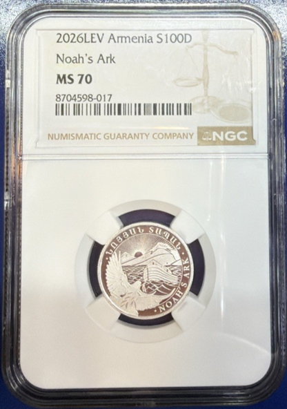 2026 LEV Armenia S100D Noah’s Ark First Releases MS70 NGC Silver Coin