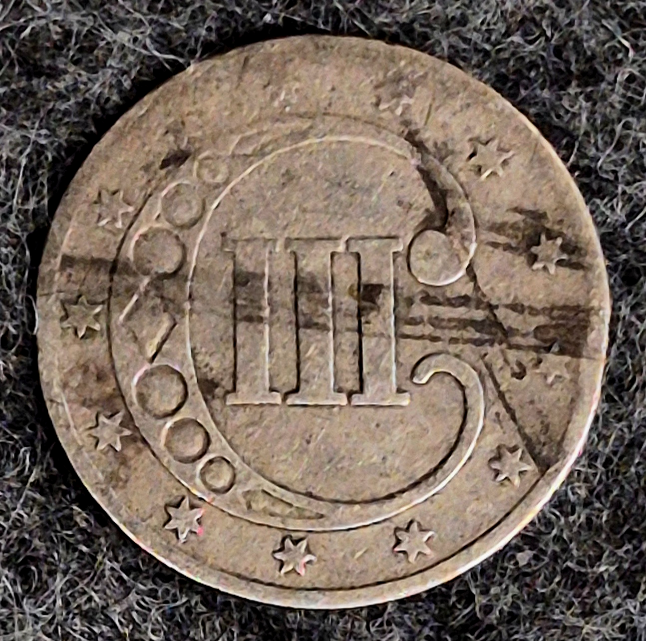 1853 Three Cent Silver Piece Trime, Last Year of Type 1, Historic US Coin 3C