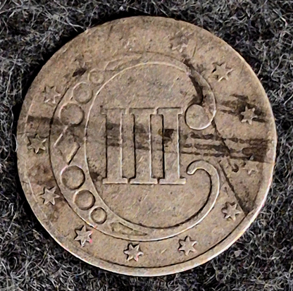 1853 Three Cent Silver Piece Trime, Last Year of Type 1, Historic US Coin 3C