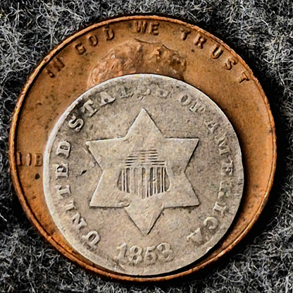1853 Three Cent Silver Piece Trime, Last Year of Type 1, Historic US Coin 3C