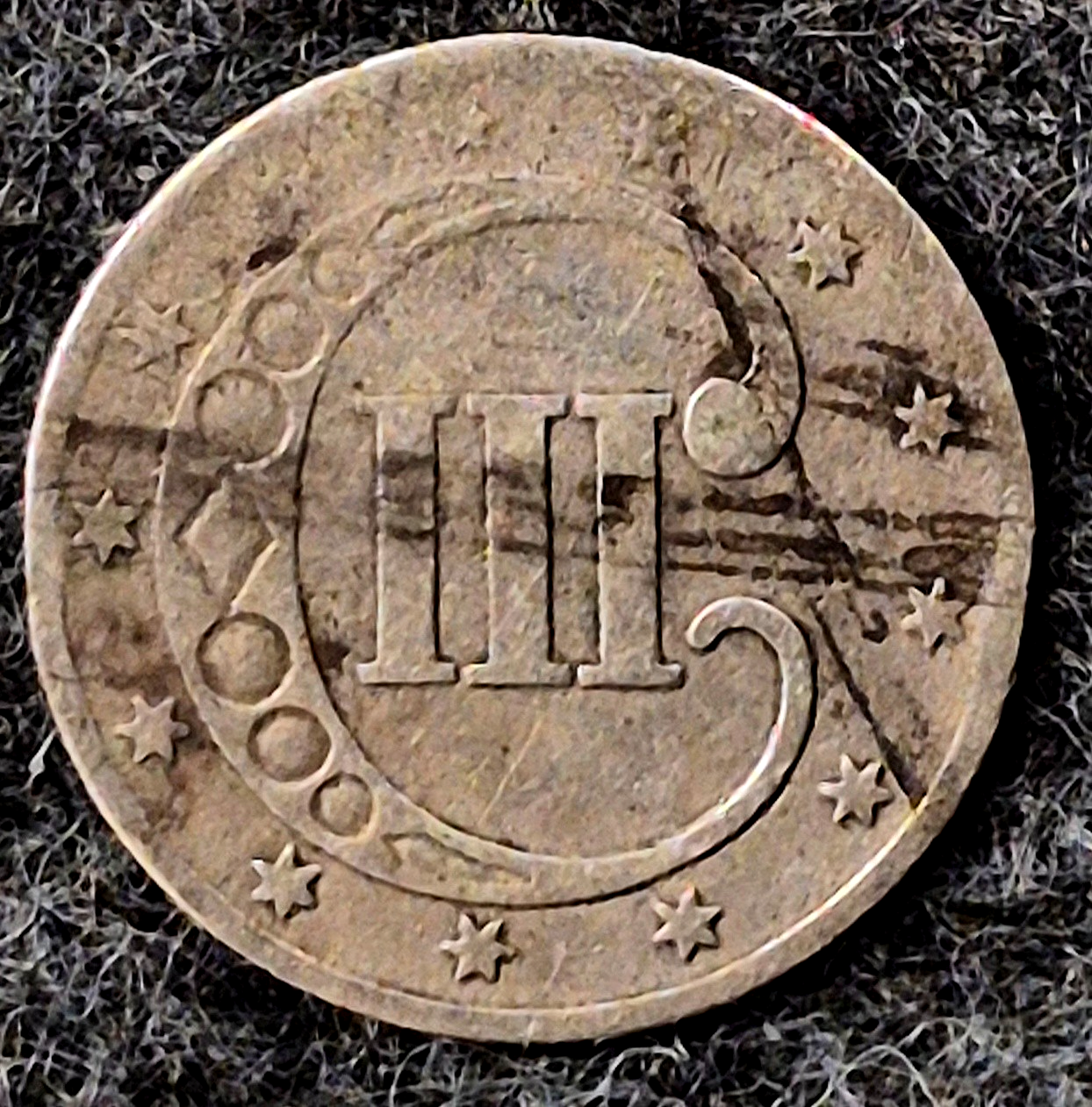 1853 Three Cent Silver Piece Trime, Last Year of Type 1, Historic US Coin 3C