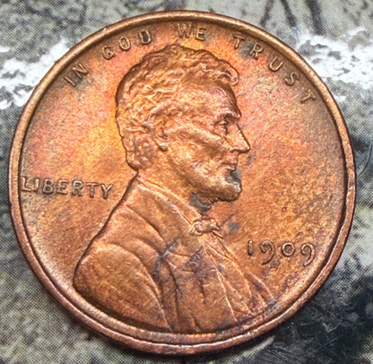 1909 VDB WOODY! BU Lincoln Wheat Cent TONED MINT ERROR Penny 1ST YEAR - KEY DATE