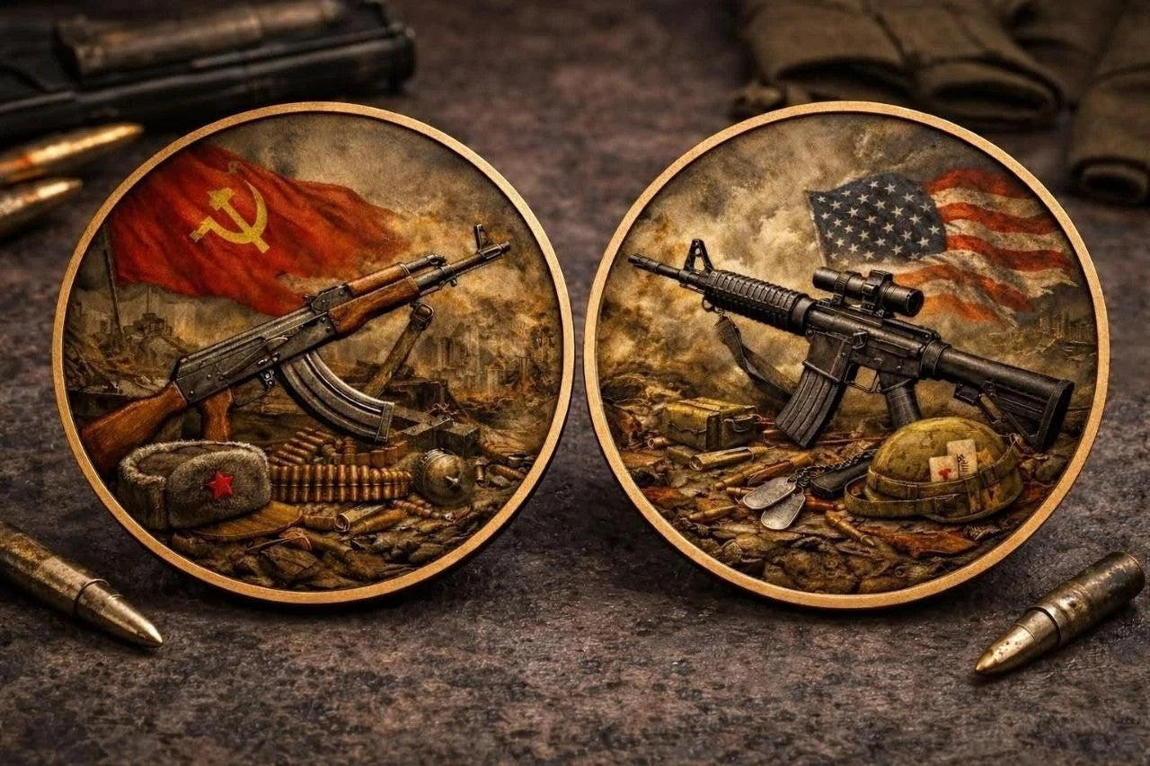 2026 Rifles of War AK-47 & M-16 2-Coin Set & Holder 1oz .999 Copper Colorized