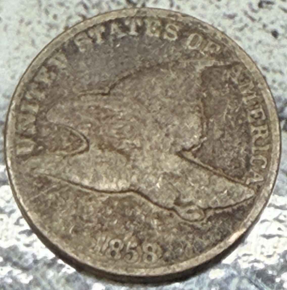 1858 Flying Eagle Cent - Environmental  - AG at Best Last Year Copper Cent