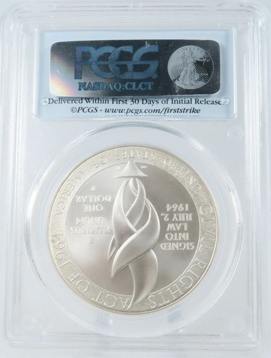2014-P PCGS PR70 Civil Rights Act 90% Silver Dollar FIRST STRIKE Flag Label