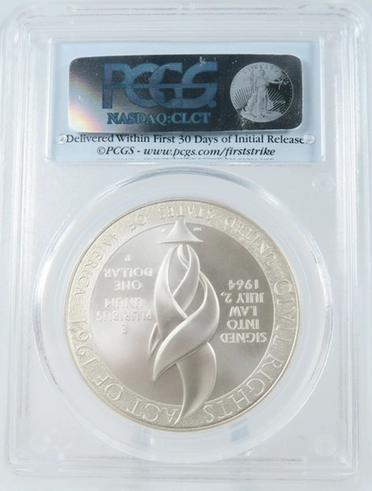 2014-P PCGS PR70 Civil Rights Act 90% Silver Dollar FIRST STRIKE Flag Label