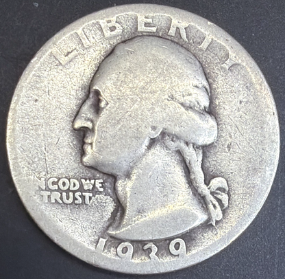 1939-S Washington Quarter 90% Silver Coin #4 Low Mintage KEY DATE Good Condition