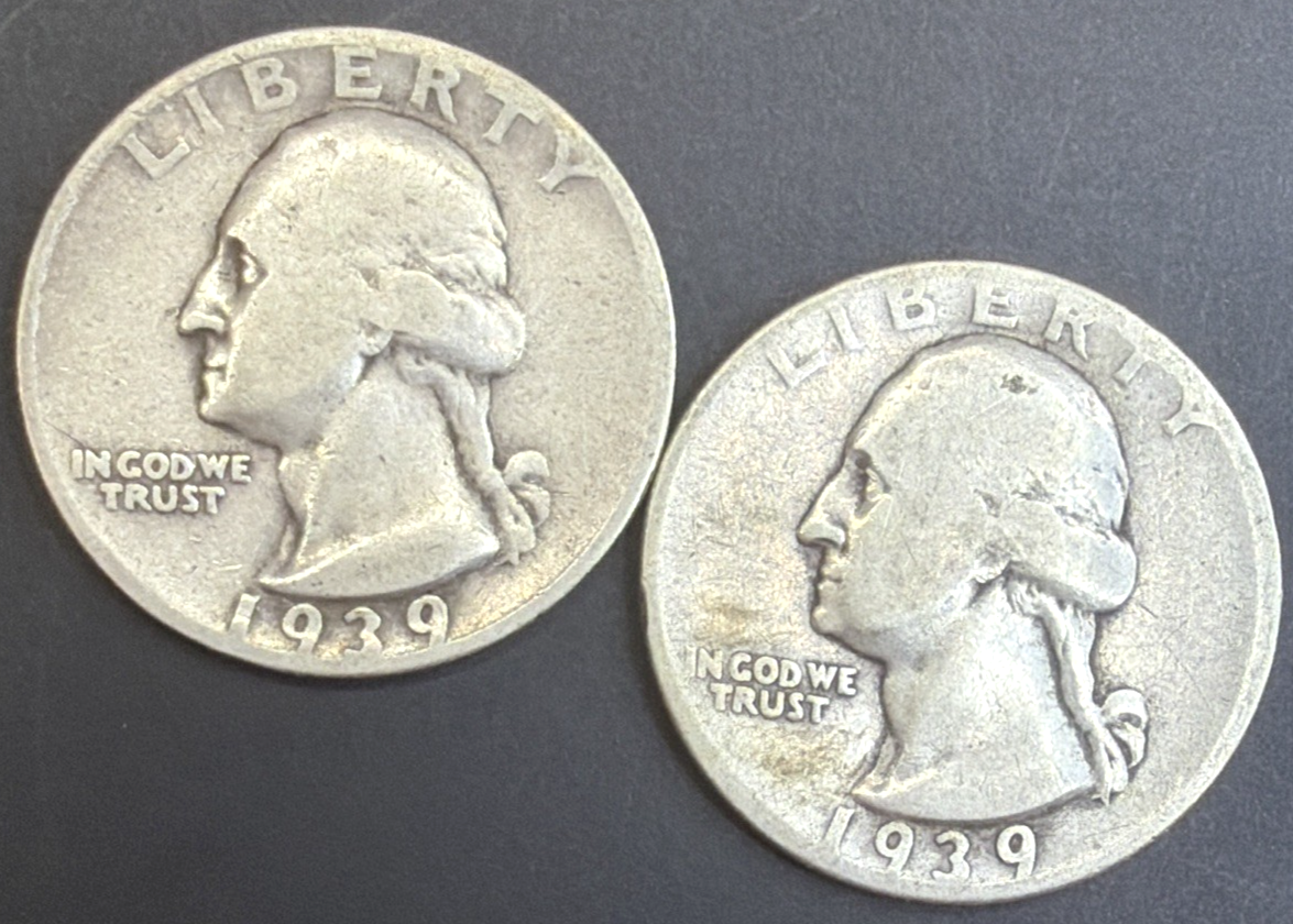 1939-S&D Washington Quarters 90% Silver Coins KEY DATES 2 Coin Set