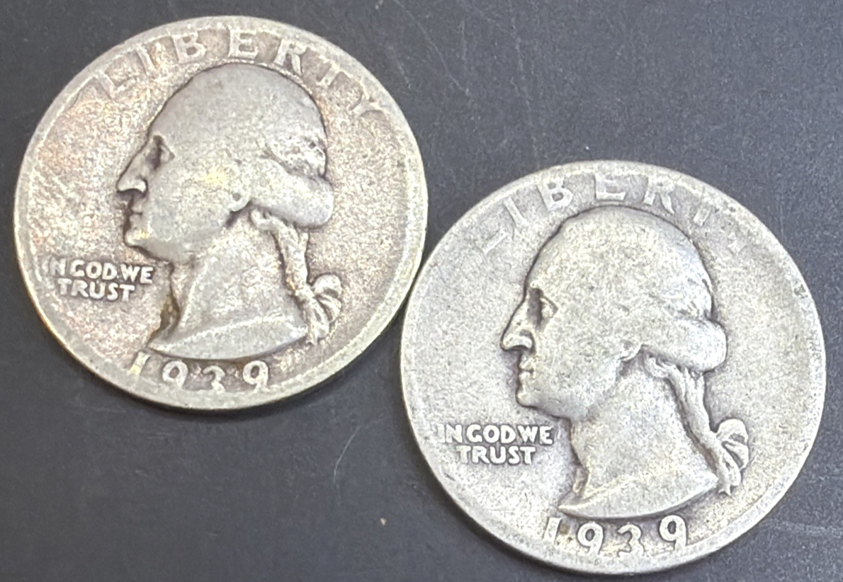 1939-S&D Washington Quarters 90% Silver Coins KEY DATES 2 Coin Set #1418