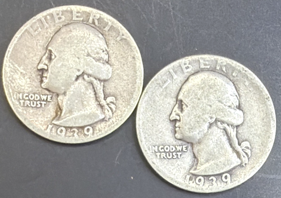 1939-S&D Washington Quarters 90% Silver Coins KEY DATES 2 Coin Set #1418