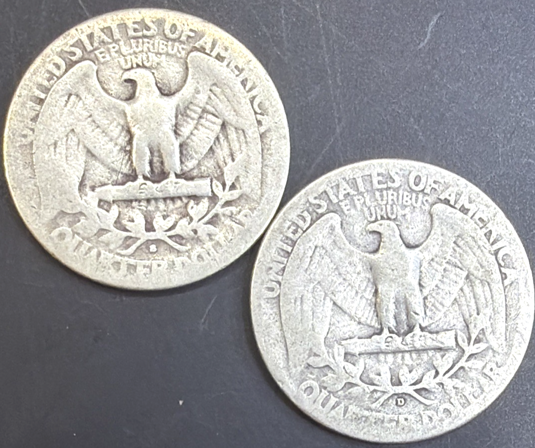 1939-S&D Washington Quarters 90% Silver Coins KEY DATES 2 Coin Set #1418