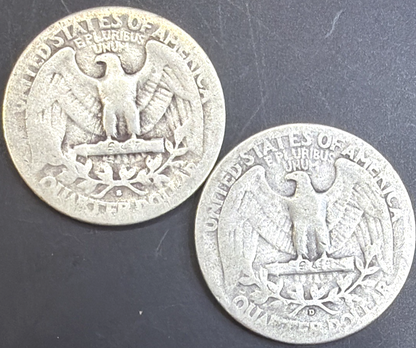 1939-S&D Washington Quarters 90% Silver Coins KEY DATES 2 Coin Set #1418