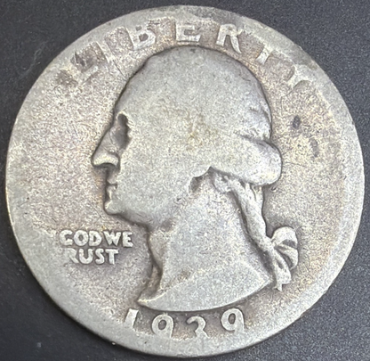 1939-D Washington Quarter 90% Silver Coin Low Mintage KEY DATE AG Condition