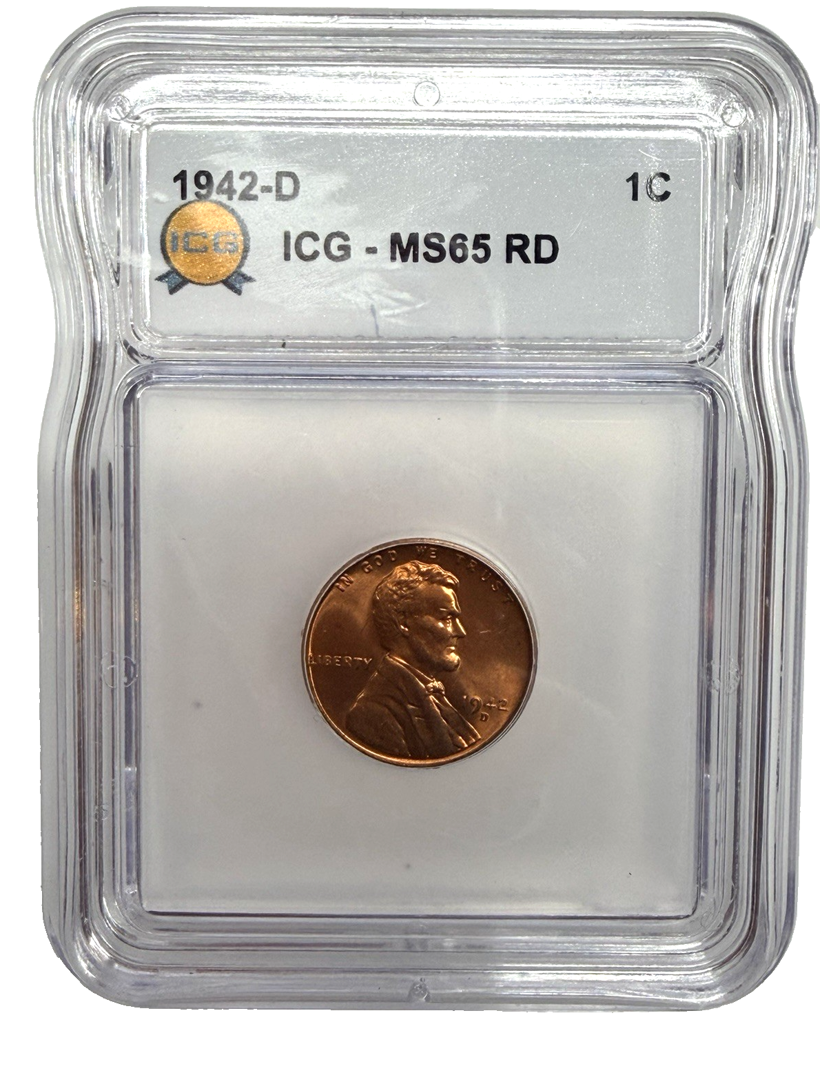 1942-D Brilliant Uncirculated Wheat Cent ICG MS65 Bright Red Shiny Copper Penny