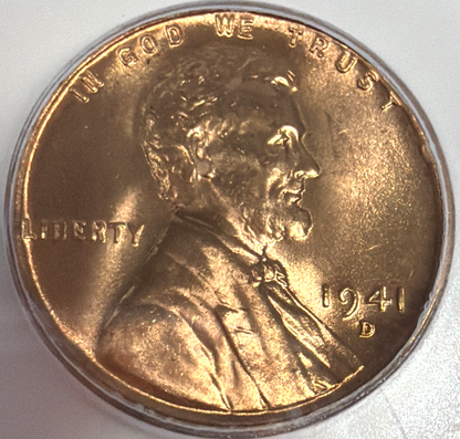 1941-D Brilliant Uncirculated Wheat Cent ICG MS65 Bright Red Shiny Copper Penny