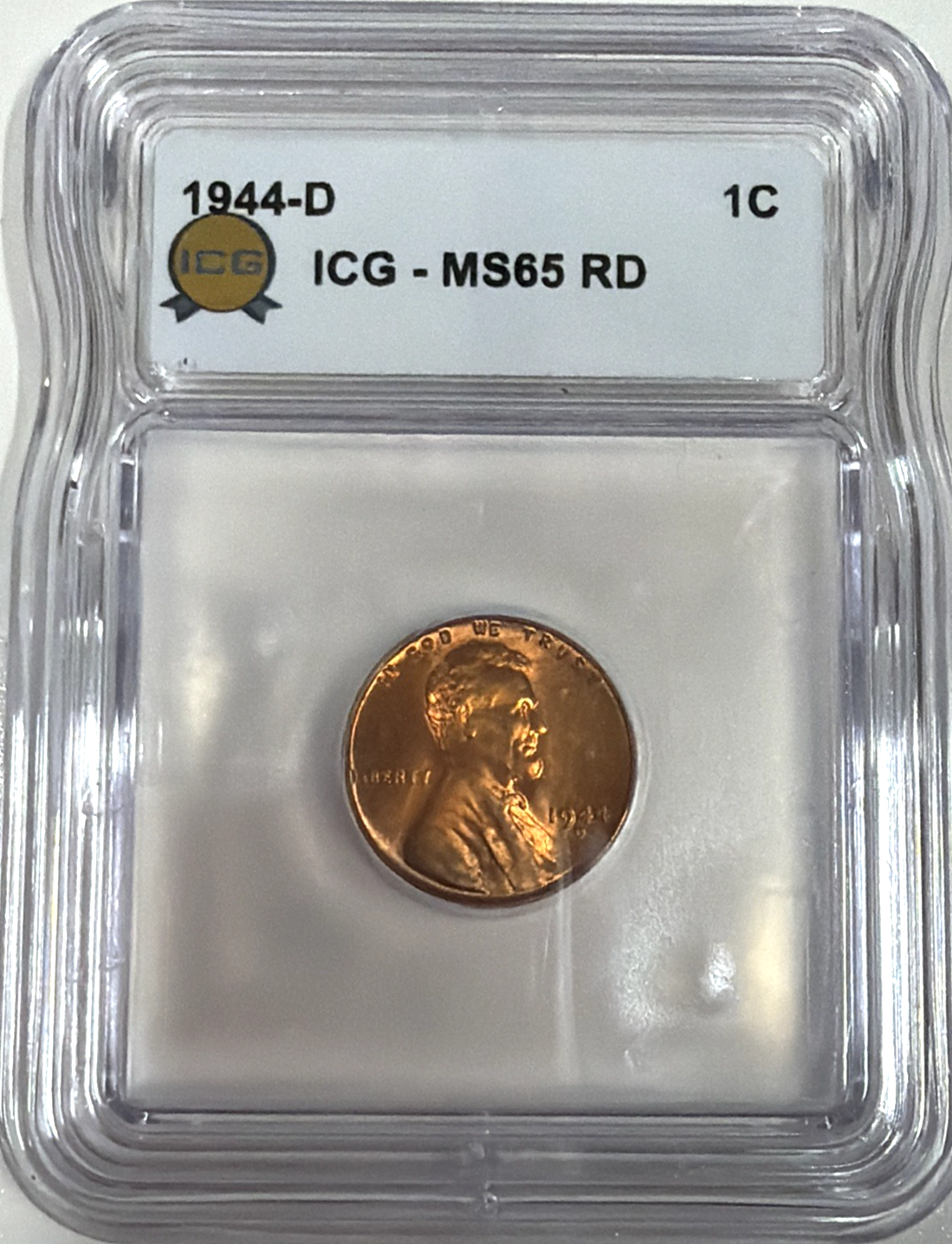 1944-D Brilliant Uncirculated Wheat Cent ICG MS65 Bright Red Shiny Copper Penny
